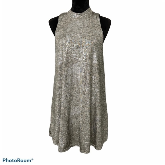 AUDREY 3+1 metallic halter swing dress size small - Picture 1 of 8